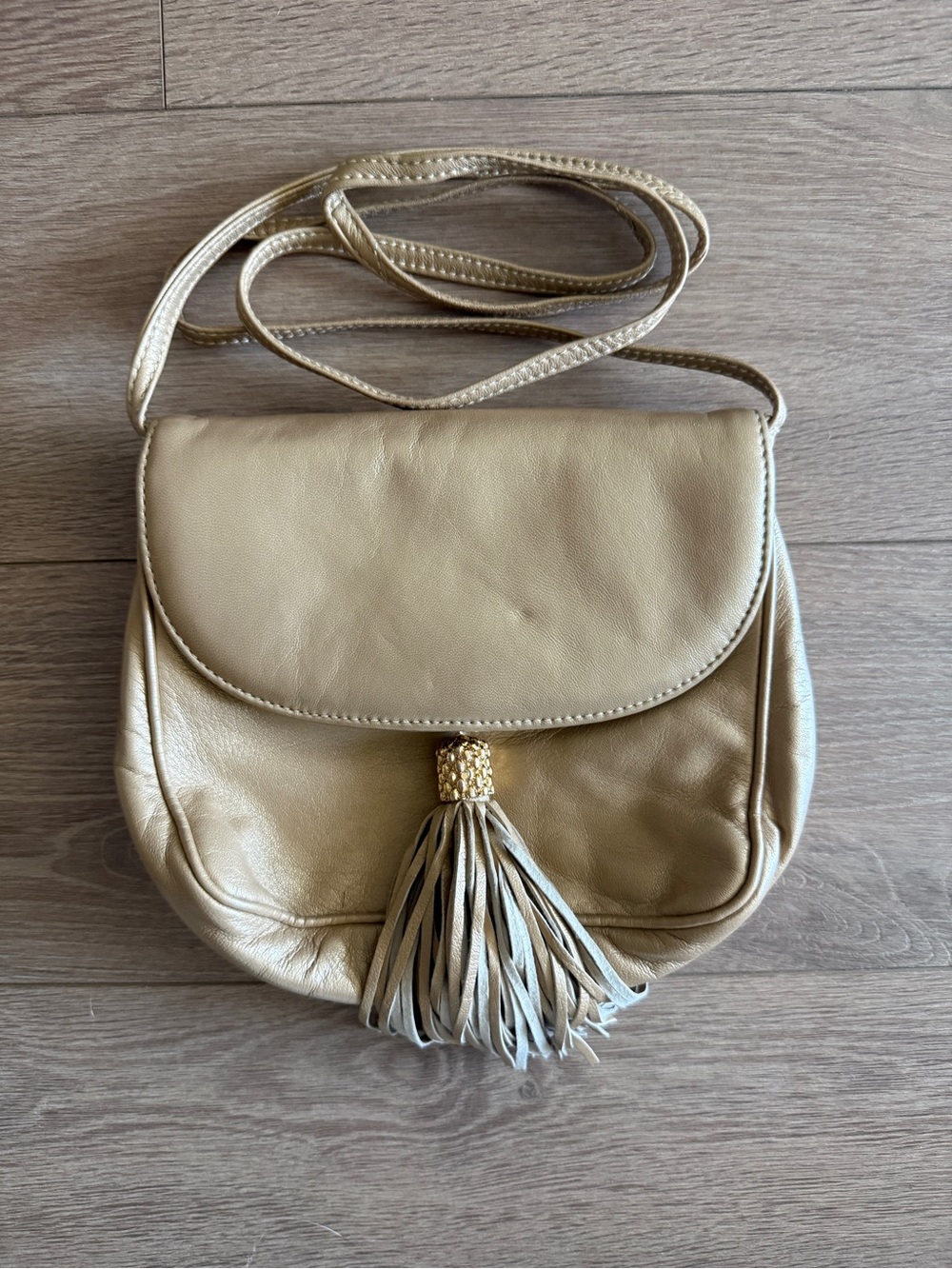Vintage Ganson San Francisco Tassel Crossbody Bag in Light Beige